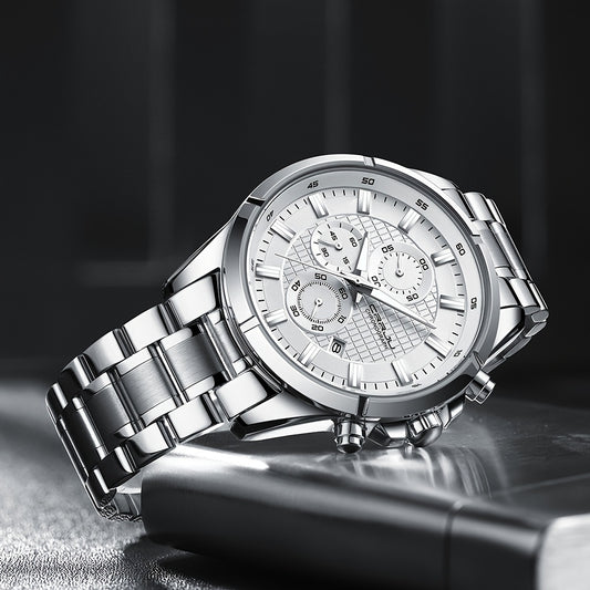 CRRJU Men's Watch Fashion Luxury Multifunctional Stainless Steel Quartz Watch