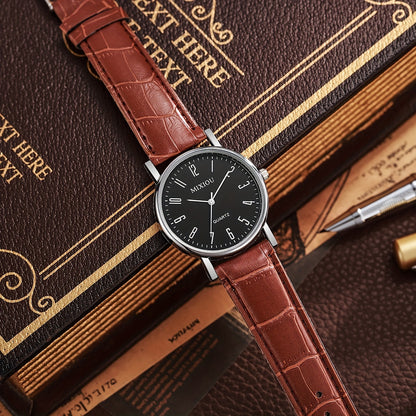 1pc Minimalist Quartz Wrist Watch for Women and Men, Round Plastic Case, PU Leather Band, Non-Rechargeable Button Battery - Elegant Timepiece