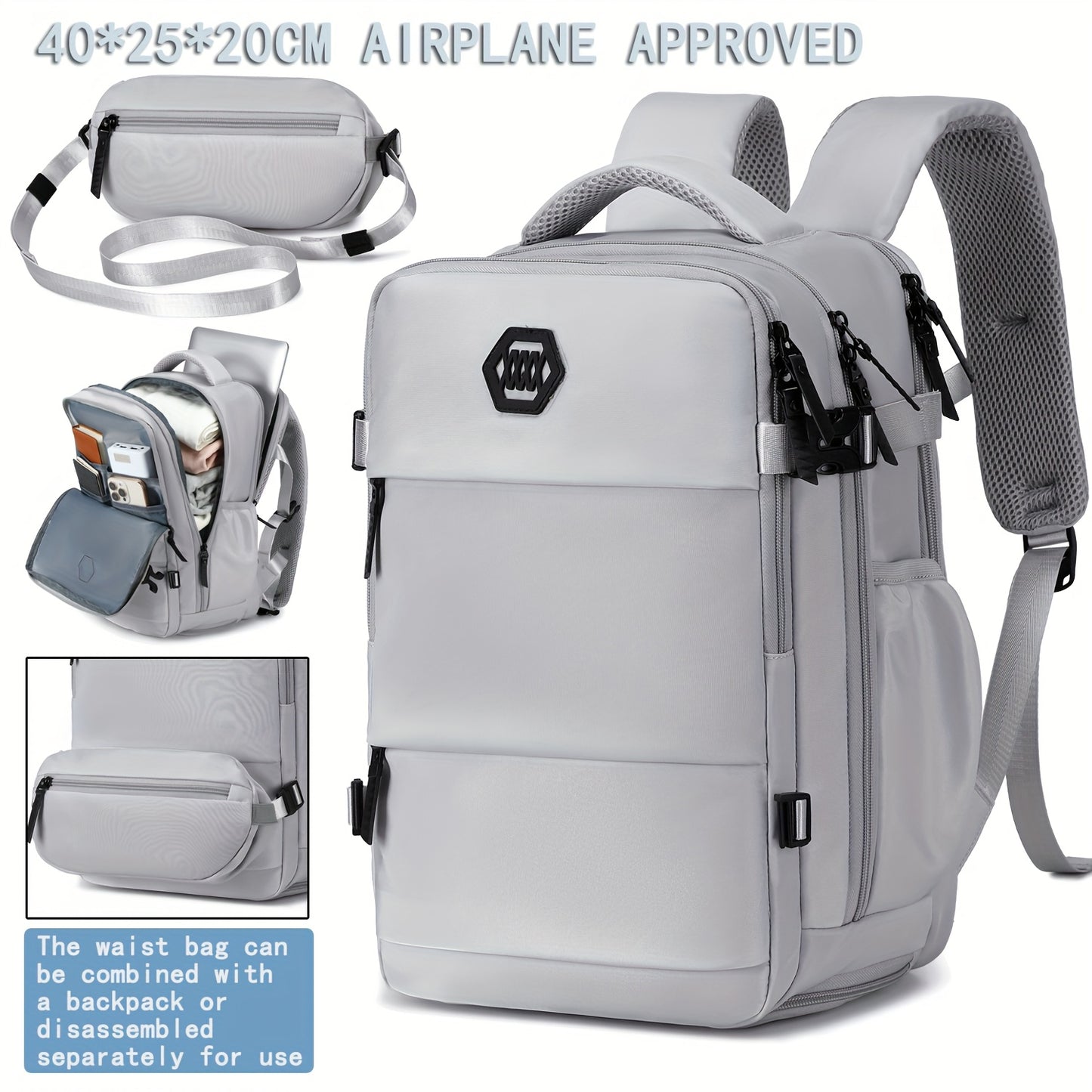 Travel Backpack for Men, Airline-Approved Carry-On Luggage, 15.6-Inch Laptop Business Bag, Weekend Leisure Hiking and Casual Daypack