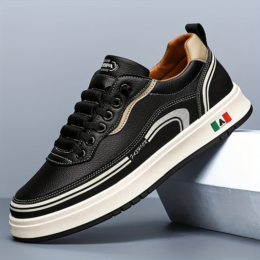 FC06 Men'S Casual Sneakers - Black & White Low-Top Lace-Up Shoes with Italian Flag Design, Faux Cover Upper, Cushioned PVC Sole, Breathable Fabric Lining for All-Season Comfort, Everyday Footwear, Modern Sneakers, Fabric Line
