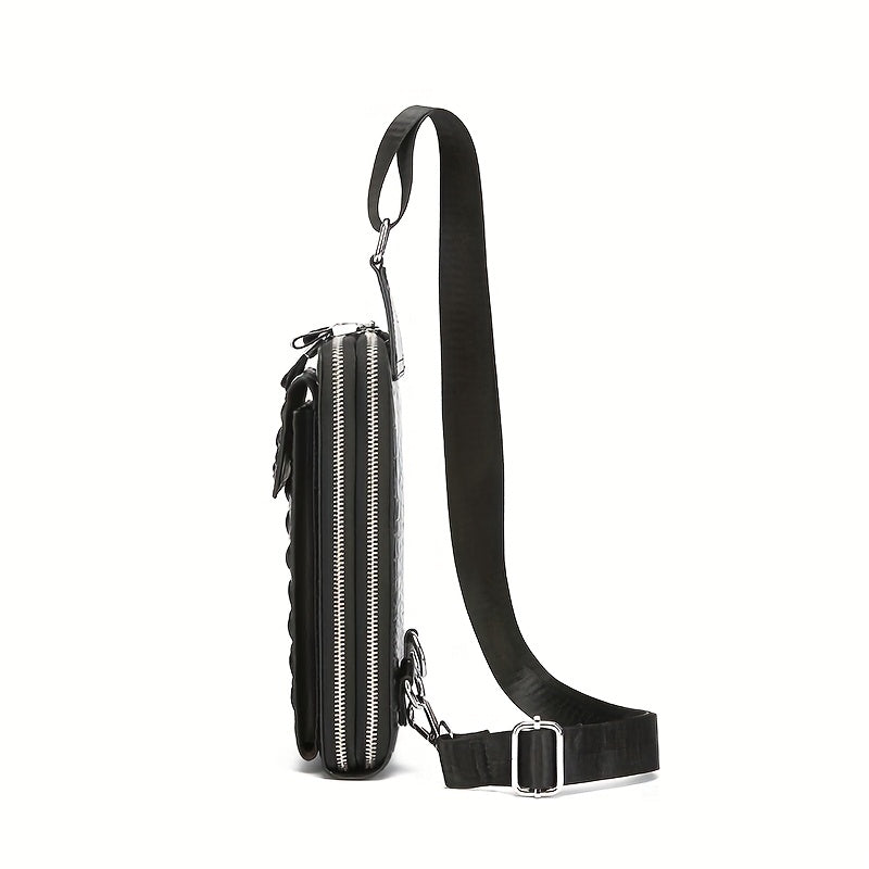 Men'S Stylish Black Crocodile Pattern Crossbody Bag - Durable, Large Capacity, Adjustable Strap, Perfect for Travel & Daily Commute, Commuter Shoulder Bag|Stylish Crossbody|Durable Fabri