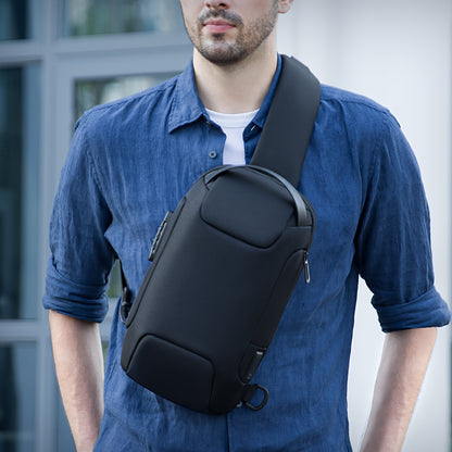 Men's Lightweight Crossbody Backpack with USB Charging Port & Password Lock, Adjustable Anti-Theft Shoulder Bag for Travel, Commuting, Daily Use - Durable Polyester Casual Daypack, Secure Travel Bag | Minimalist Backpack | Sl
