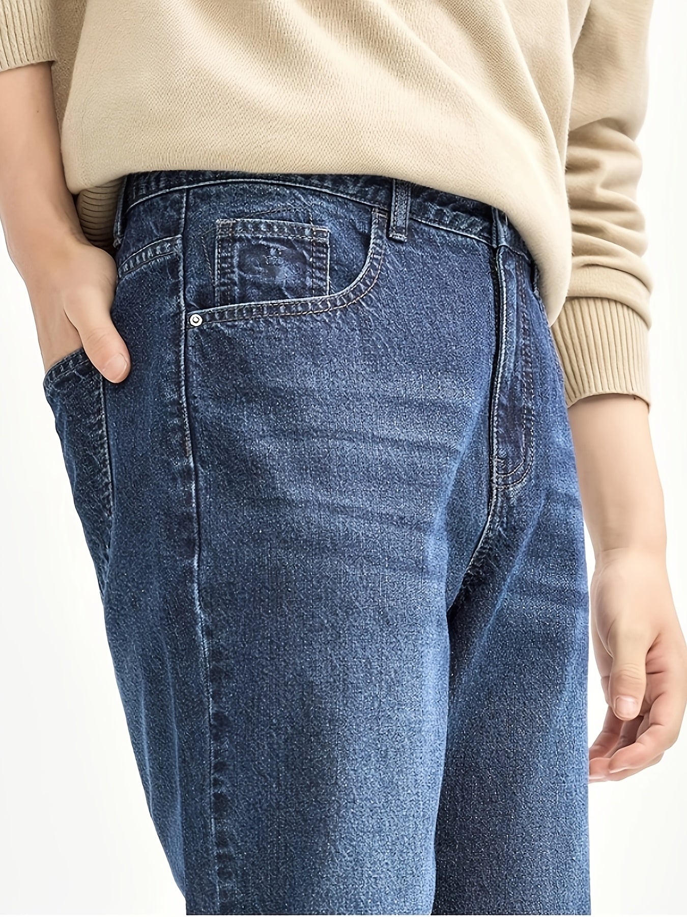Men's Classic Straight-Leg Casual Jeans - Cotton Blend, Machine Washable, Non-Stretch Denim for All Seasons