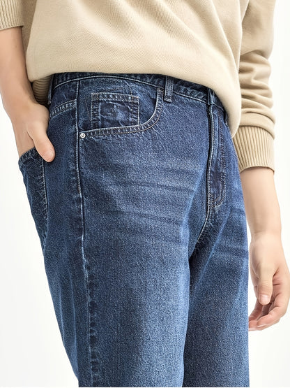 Men's Classic Straight-Leg Casual Jeans - Cotton Blend, Machine Washable, Non-Stretch Denim for All Seasons