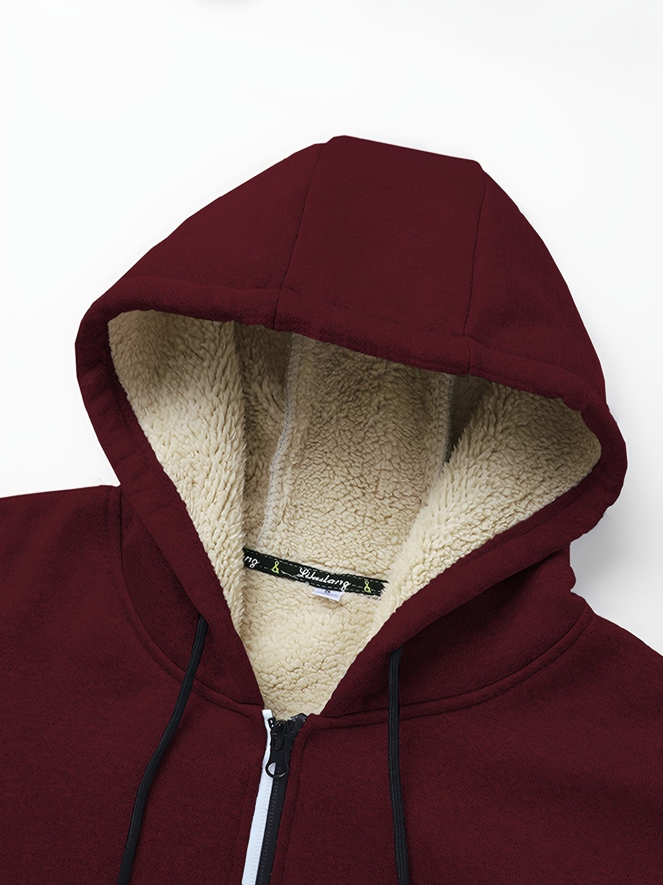 1pc Men'S Casual Style Hooded Jacket, Thick Fleece Lined, Warm Autumn/Winter Fashion, Solid Color, Polyester Knit with Pockets, Regular Fit