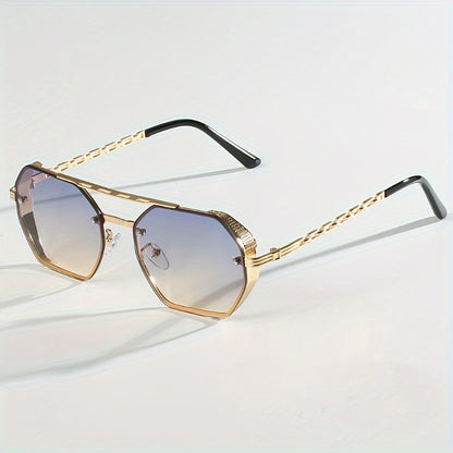 1pc Stylish Polygonal Golden Frame Fashion Glasses with Chain Link Design - Black Metal Fashion Glasses for Fashion-Forward Look