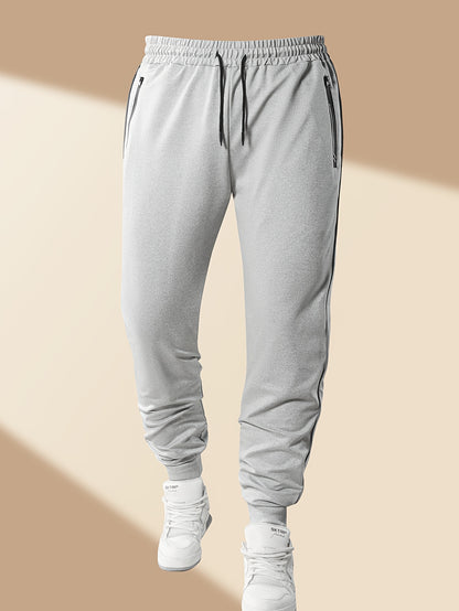 Men's Casual Sportswear Set: Spring/Autumn Stand Collar Jacket, Drawstring Elastic Waist Pants Two-Piece Set with Fashion Print, Men's Top and Bottom Outfit for Running Loungewear, Zipper Pocket Design