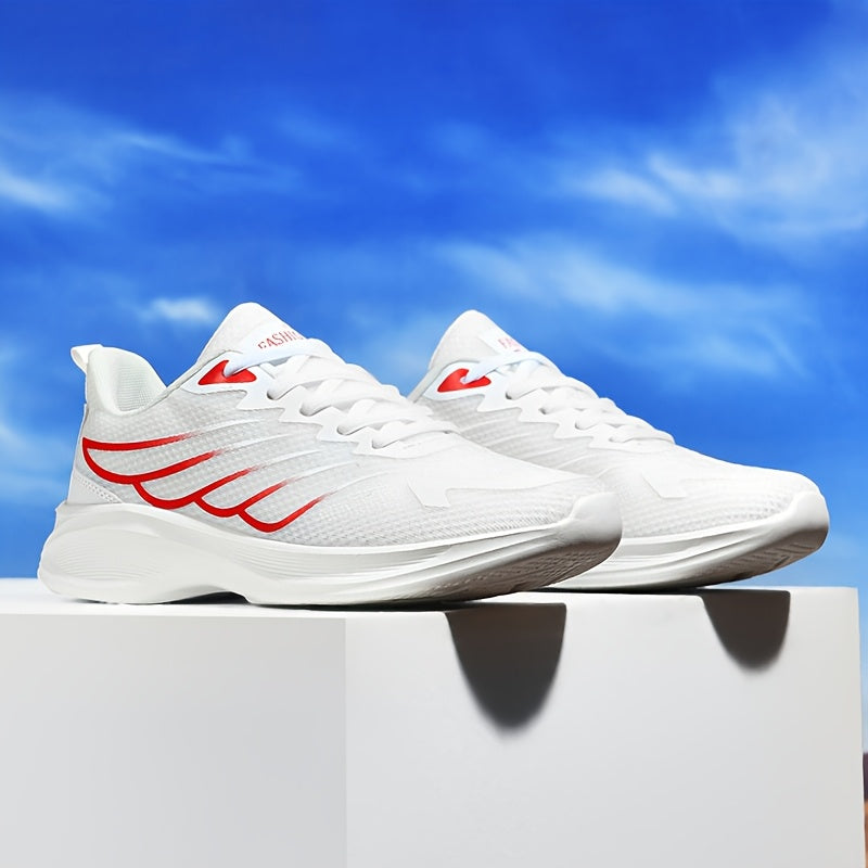 2025 New Arrival Men'S White & Red Sneakers - Breathable Mesh, Soft Bottom, Casual Sports Shoes for Running & Daily Wear, Casual Athletic Shoes | Modern Casual Shoes | Breathable Upper, Running Shoes