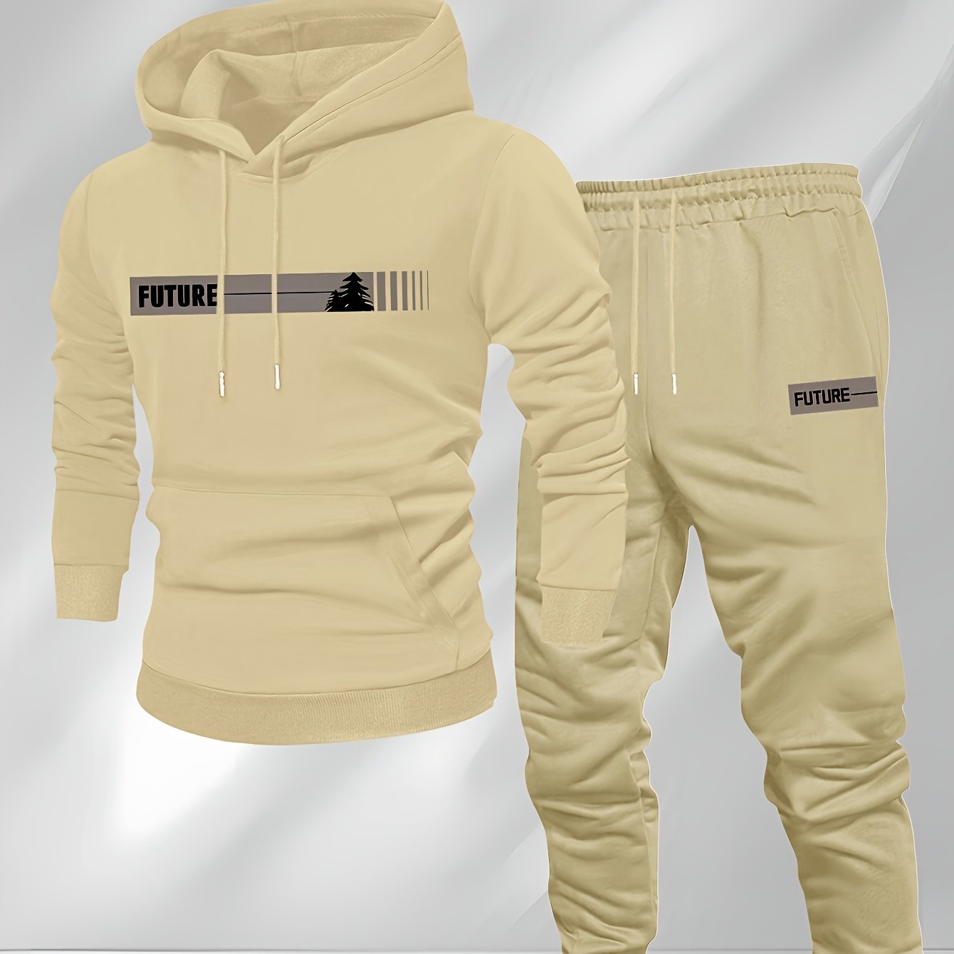 New Autumn and Winter Men's Fleece-Lined Hooded Sweatshirt Set with Print, Long-Sleeve Hoodie and Drawstring Pants for Couples