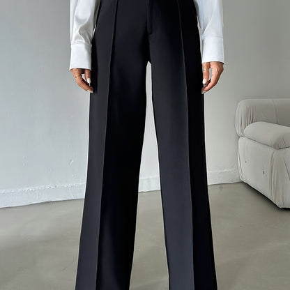 Ladies Elegant Solid Color Straight Leg Polyester Pants 99110643 with Pocket for Adult