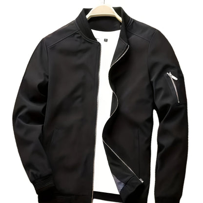 Men'S Casual Bomber Jacket - Maroon Zip-Up Baseball Coat with Black Trim, Long Sleeves, and Front Pockets for Casual Attire, Casual Outerwear | Stylish Casual Jacket | Polyester Lining
