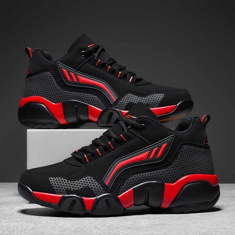 Men's Casual Sporty Sneakers - High Quality PU Upper, Non-Slip Rubber Sole with Cushioned Comfort & Inner Arch Support, Low-Top Lace-Up Design for All-Day Wear (Black/White) - Spring/Fall/Winter Seasonal Versatility, Comforta