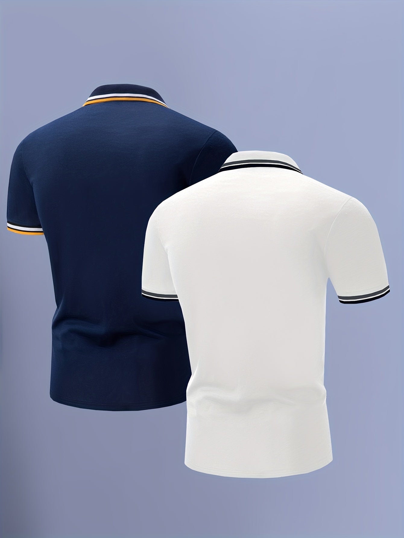 2pcs Men's Short-Sleeve Shirts with Contrast Collars - Lightweight Polyester, Pastel Blue & Pink, Turn- Collar, Button Closure, Regular Fit, Casual & Business-Casual Wear, Ideal for Summer or Gifting, Short Sleeve Tops