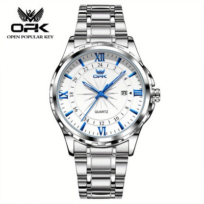 Elegant Luxury Men's Watch with Night Light, Roman Numerals & Date Display - Quartz Movement Stainless Steel Band for Business Casual & Formal Occasions
