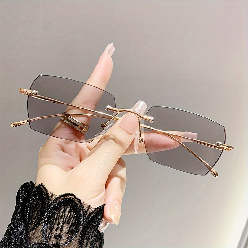 1pc Rimless Square Photochromic Glasses - Elegant & Lightweight, Color-Changing Lenses for Indoor/ Use, Ideal for Daily Wear, School, Business, & Special Occasions, Non-Prescription, Perfect Gift
