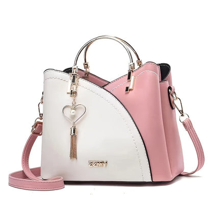 Elegant Light Blue & Pink Handbag with Golden-Tone Hardware, Heart Pendant Charm, And Detachable Shoulder Strap - Perfect Gift for Mom Or Family, Stylish Women'S Clutch Bag, Cute Purse