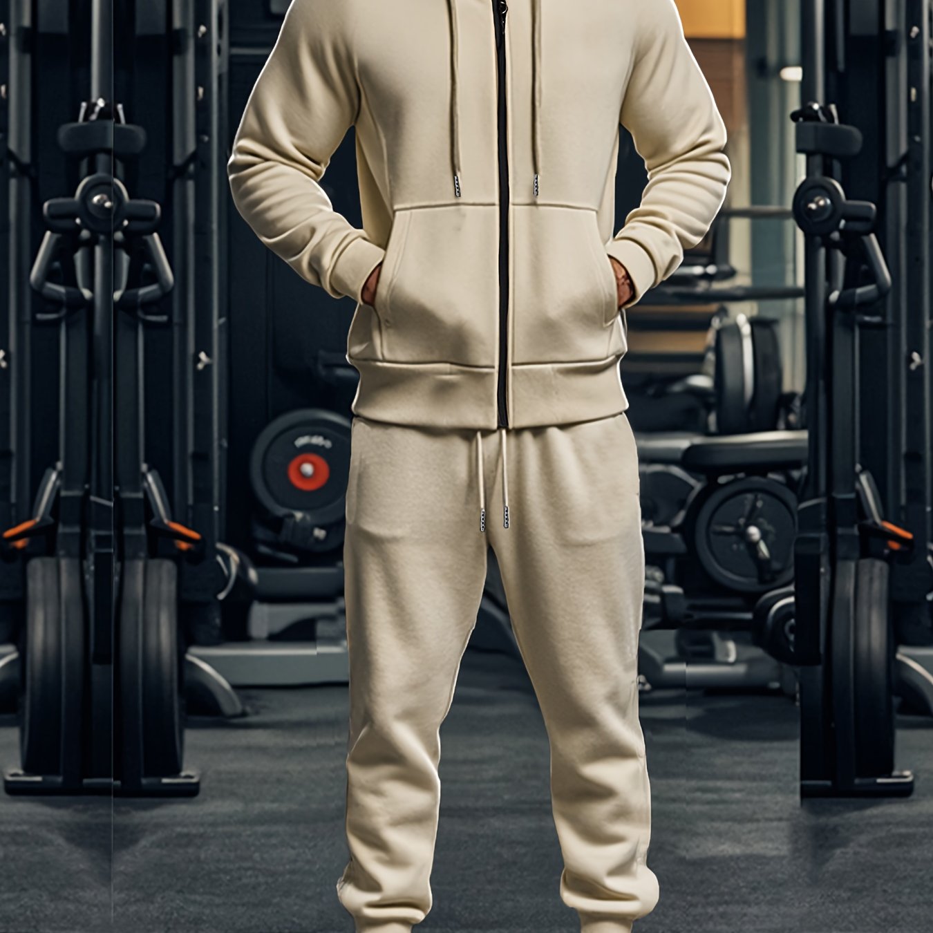 2pcs Men's Solid Color Hooded Long Sleeve Sweatshirt + Pants Set, Casual Co-ord Sports Fitness Set