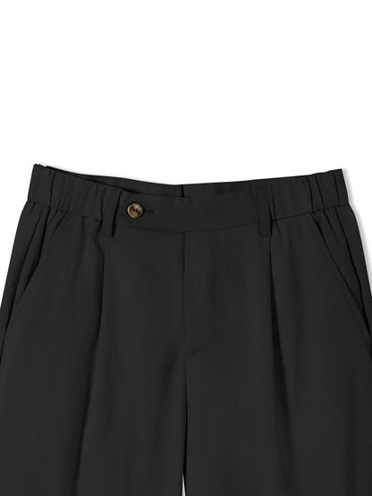 Men's Sleek Solid Color Dress Pants - Polyester, Mid-Rise with Pockets, Ideal for Office & Casual Wear in Spring/Summer, Non-Stretch Fabric