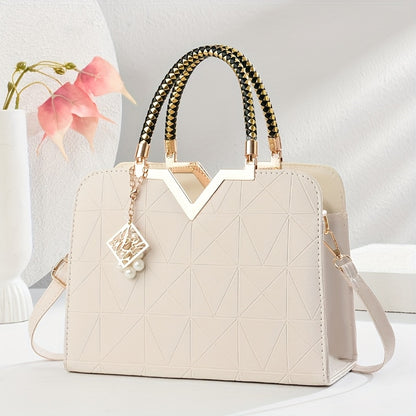 Cocogigi Women'S Elegant Black Geometric Crossbody Bag with Golden-Tone Hardware, Detachable Shoulder Strap, and Sparkling Charm - Versatile Commuter Handbag for Casual or Formal Occasions, Casual Shoulder Bag | Geometric Pat