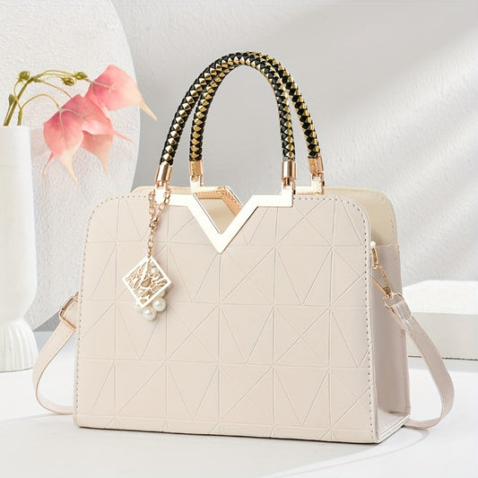 Cocogigi Women'S Elegant Black Geometric Crossbody Bag with Golden-Tone Hardware, Detachable Shoulder Strap, and Sparkling Charm - Versatile Commuter Handbag for Casual or Formal Occasions, Casual Shoulder Bag | Geometric Pat