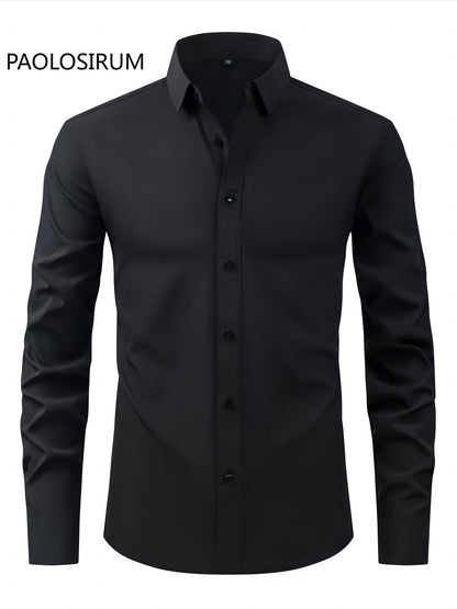 2025 New Men'S Business Slim-Fit Long-Sleeve Shirt, Wrinkle-Free, Elastic, And Smooth Fabric.