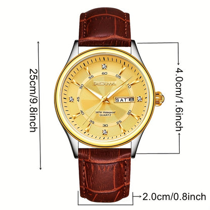 Stainless Steel Men's Quartz Watch with Luminous Hands, Dual Calendar, Date Display & High Quality IPX7 - Golden-Tone Dial, Accents for Business, Casual, Travel - Ideal Birthday Holiday Gift, Business Casual Watch | Sleek Met