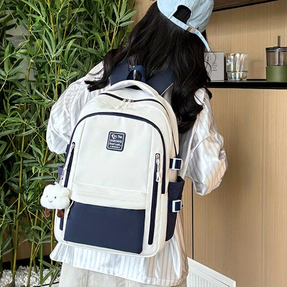 Visually Appealing Two-Tone Travel Backpack - Durable, Nylon, Lightweight with Adjustable Straps, Large Capacity School Bag for Students (No Charm), Casual Daypack|Organized Storage|Bag, Backpack for School