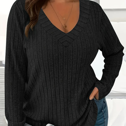 Women's Loose Fit V-Neck Polyester T-Shirt With Soft And Breathable Fabric, All-Season Casual Long Sleeve Tee, Machine Washable