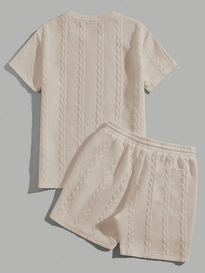 Men'S Casual Short Sleeve T-Shirt and Shorts Set - Knit, Light Gray, Two-Piece, All-Season Comfort, Drawstring Waist, Casual Style, Allseason Comfortwear | Casual Style Set | Knit Texture, Thick