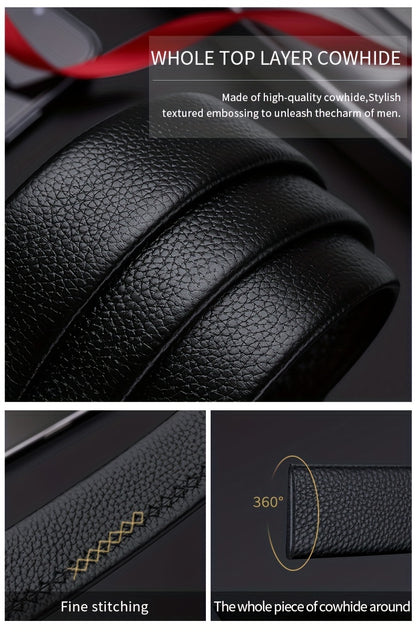 Belt Men's Genuine Leather New Automatic Buckle Pure Cow Leather Belt Business Versatile Young People High-end Trendy Trouser Belt