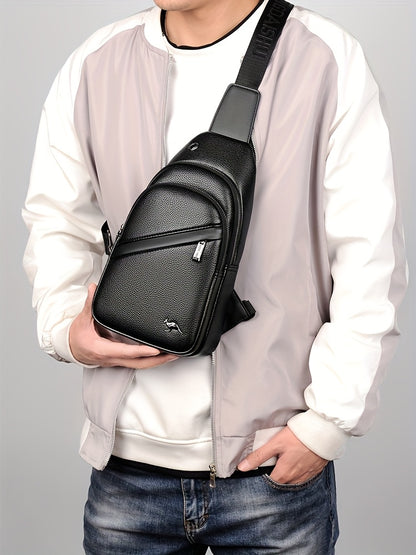 MOEPEQDAISHU Men's Synthetic Leather Crossbody Bag - Adjustable Strap, Multiple Compartments, Casual Style, Black, Perfect for Daily Commute, Casual Crossbody Bag | Modern Men's Bag | Textured Finish, Purse Crossbody