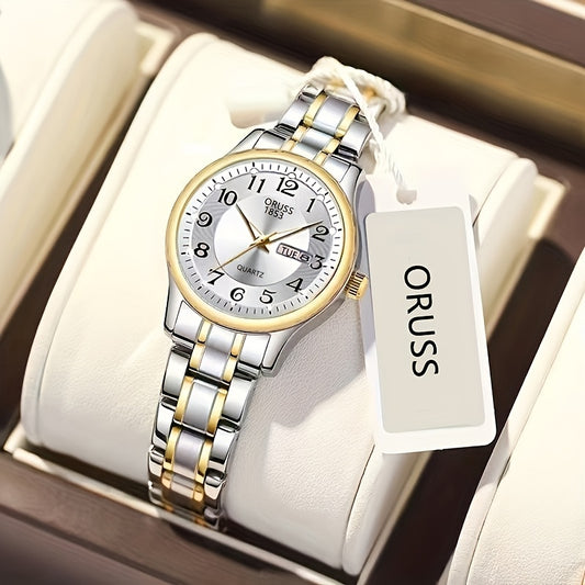 Elegant Women's Quartz Watch - Stainless Steel Band, Alloy Case with Dual Calendar Feature, Non, Round Shape
