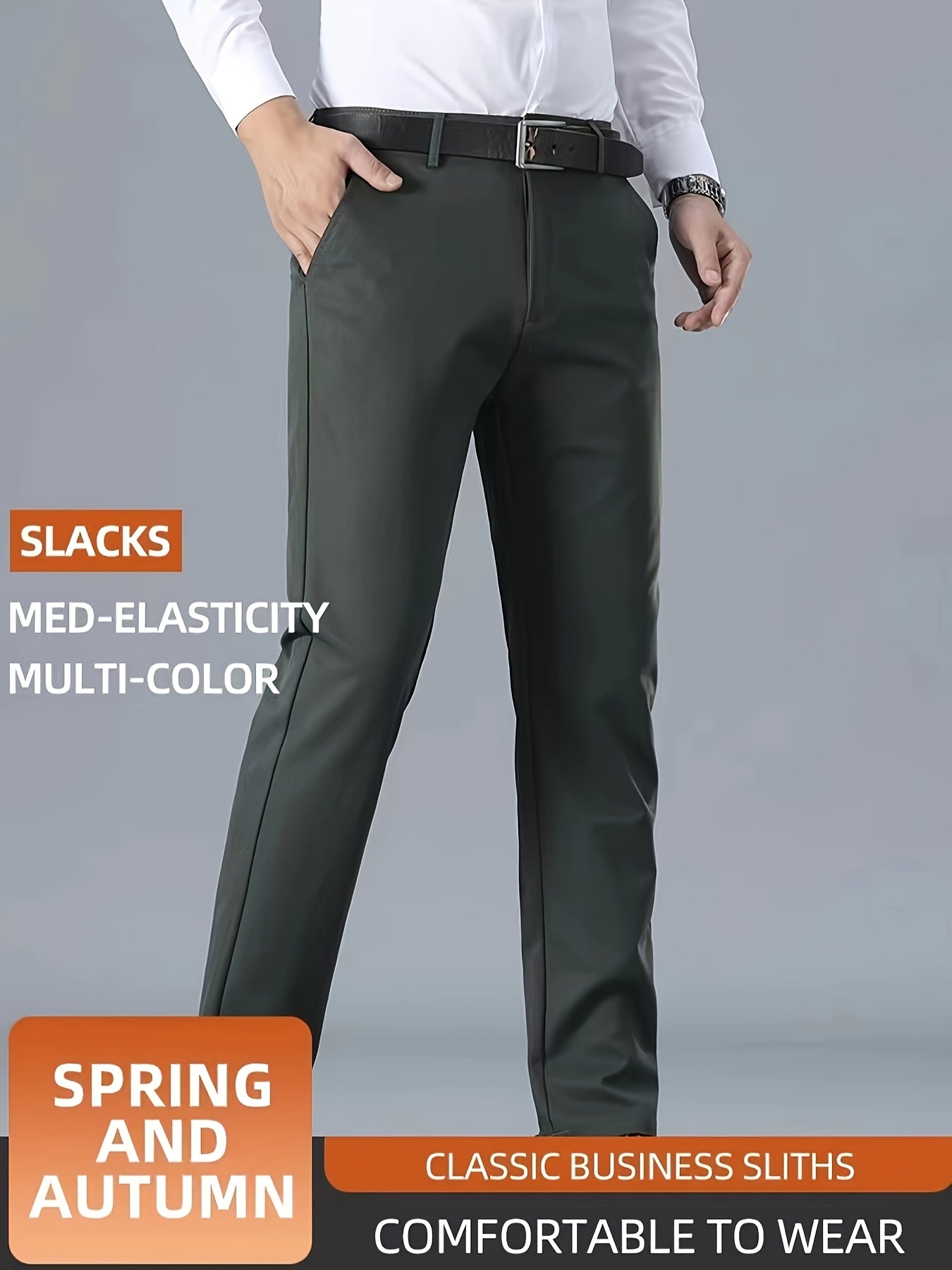 Men's Casual Solid Color Dress Pants - Polyester Blend, Woven, Regular Fit, All-Season Comfort, Adult Suit Pants