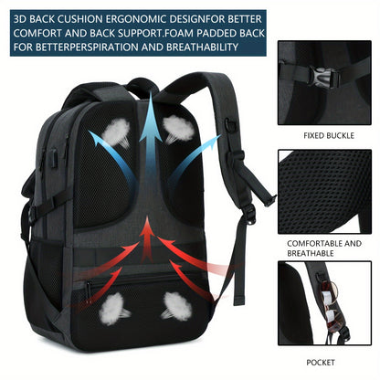 Travel Laptop Backpack, Business Slim Durable Laptop Backpack With USB Charging Port And Trolley Cover, Male And Female College High School Laptop Bag For 15.6 Inch Laptop