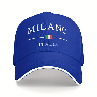 Adjustable Milan, Italy Print Baseball Cap - Breathable Polyester Dad Hat with Italian Flag Design, Black & White, Perfect for Outdoor Activities, Casual Wear, and Gifts