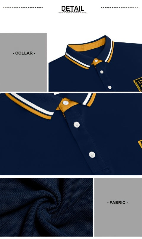 Men's Trendy Simple Letter Print Color Block Short Sleeve Button Up Lapel Shirt For Summer Daily, Golf Shirt