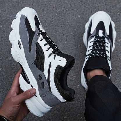 Thick Sole Shock Absorption Chunky Sneakers, Mesh Breathable Lightweight Lace Up Running Shoes, Low Cut Wear Resistance Sport Shoes