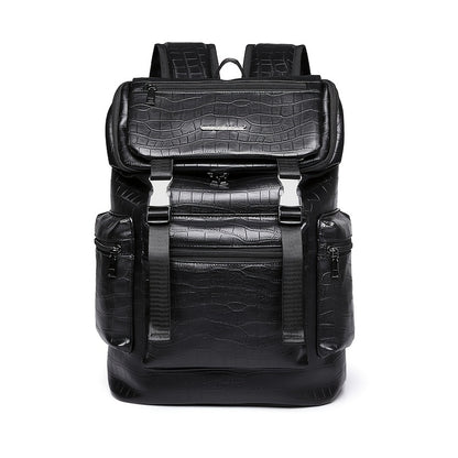 Unisex Backpack with Crocodile Texture, Large Capacity, Anti-Theft, Multi-Compartment, Fits 14-inch Laptop, Casual Travel & Business Commute, Minimalist Style, No Battery - Black