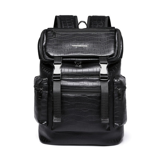 Unisex Backpack with Crocodile Texture, Large Capacity, Anti-Theft, Multi-Compartment, Fits 14-inch Laptop, Casual Travel & Business Commute, Minimalist Style, No Battery - Black