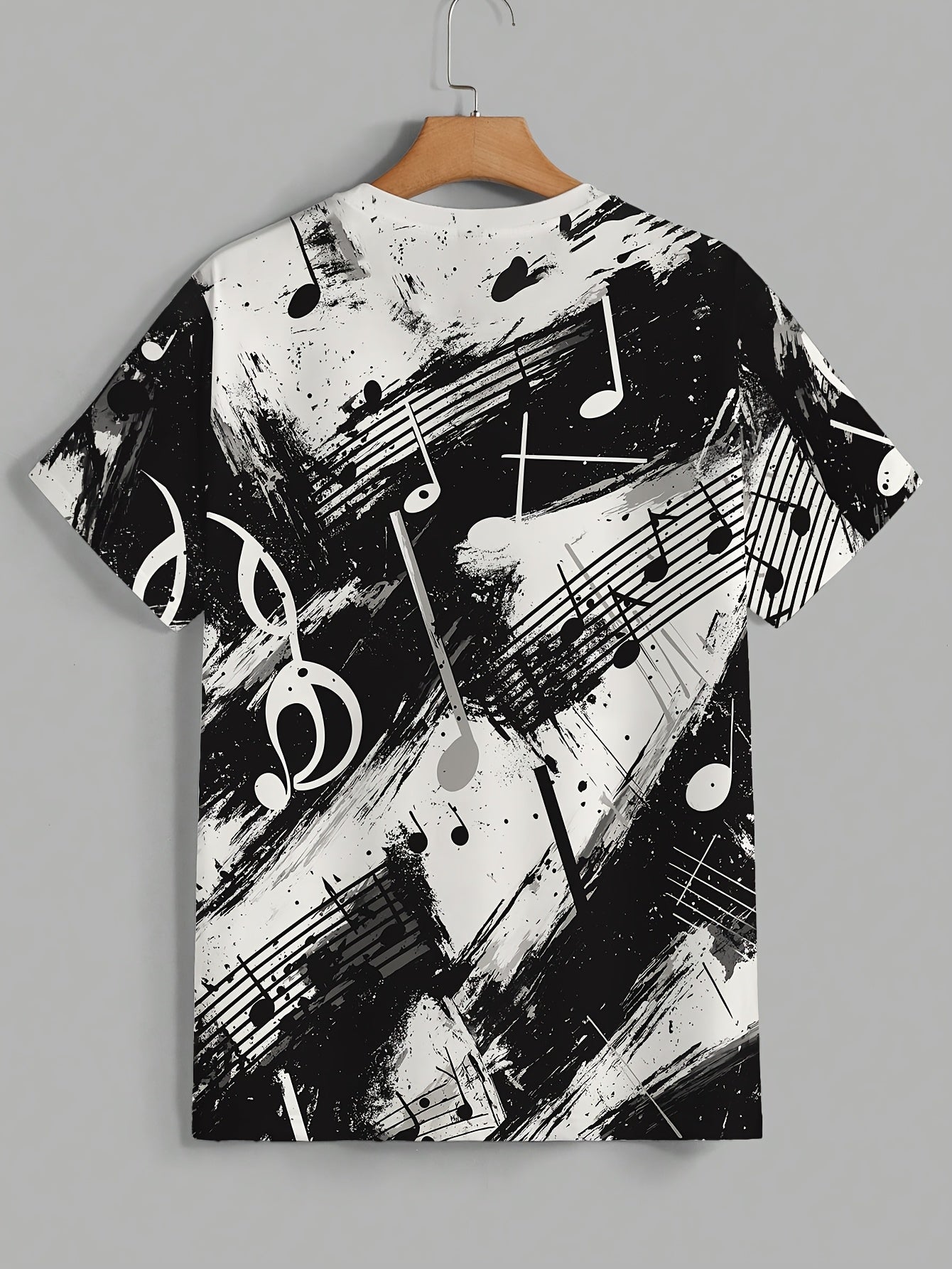 OBM Men's Casual Short Sleeve T-Shirt - Music Note & Splatter Print Design, 100% Polyester, Breathable Summer Tee, Regular Fit, Machine Washable, Musicthemed Apparel, Smooth Texture Fabric