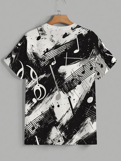 OBM Men's Casual Short Sleeve T-Shirt - Music Note & Splatter Print Design, 100% Polyester, Breathable Summer Tee, Regular Fit, Machine Washable, Musicthemed Apparel, Smooth Texture Fabric