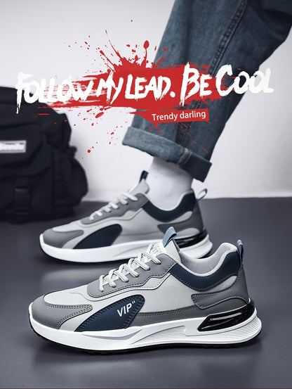 Men'S Casual Sneakers - Low Top, Lace-Up, All-Season Athletic Shoes with "VIP" Patch, White & Gray, Stylish Running & Hiking Boots, Casual Footwear | Modern Casual Sneakers | Durable Footwear