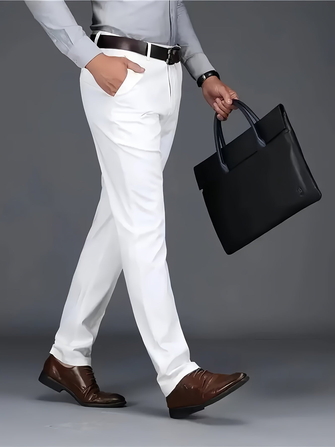 Men'S Classic Black Dress Pants - Stretchy Polyester, All-Season Comfort Fit, Regular Length, Solid Color, Allseason Pants | Stylish Dress Pants | Comfortable Fit Pants