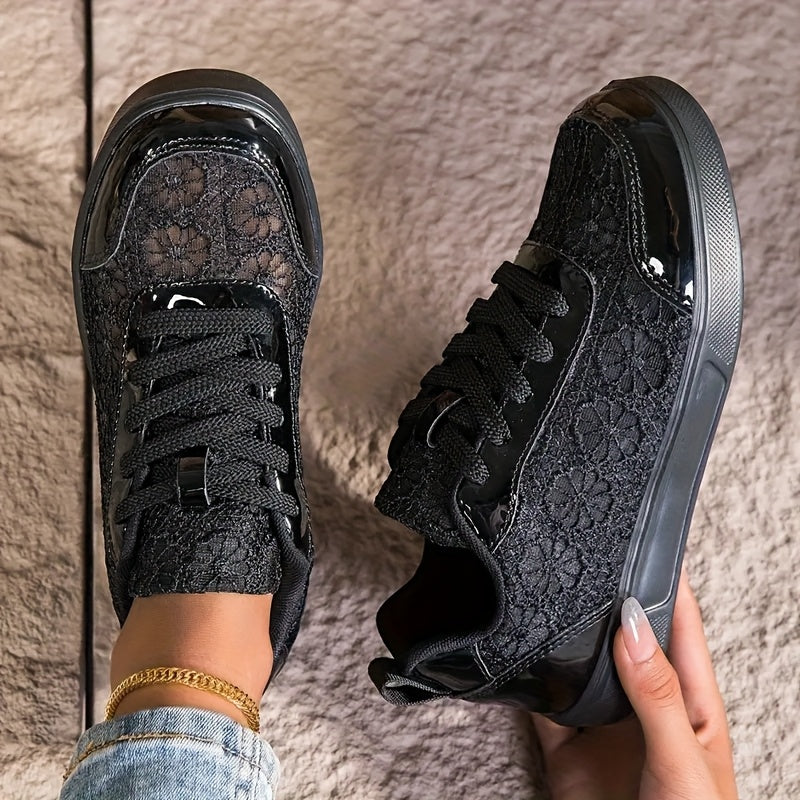 Women'S Elegant Lace Sneakers - Breathable Fabric Upper, White with Floral Pattern, Lightweight & Soft Sole, Durable EVA, Perfect for Daily Work, Sports, Summer Outings & Vacations, Casual Footwear | Elegant Sneaker | Comfort