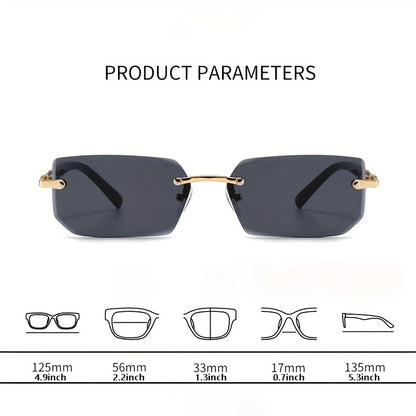 Rimless Rectangle Fashion Fashion Glasses - Light Blue Lens with Golden-Tone Accents, Durable PC Frame, Ideal for Summer & Casual Attire, Summer Glasses|Stylish Rectangular Glasses|Polycarbonate Frame