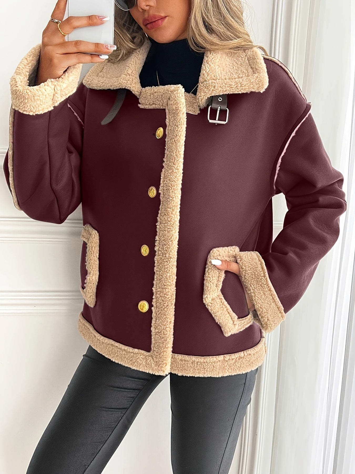 Women's Elegant Motorcycle Jacket - Heavy-Duty Winter Coat, Brown, Non-Stretch Motorcycle Outerwear for Cold Weather Riding & Everyday Chic - Machine Washable Outer Jacket, Seasonal Fashion, Classic Design, Premium Detailing,