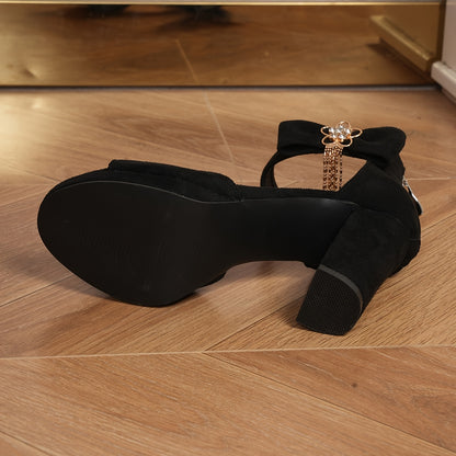 Elegant Women'S High Heel Sandals - Summer 2025 Collection, Open Toe, Thick Sole, Block Heel, Zipper Closure, Solid Color, Flannel Upper, Synthetic Lining, Rubber Sole, Comfortable & Stylish Design, High Heel Sandal