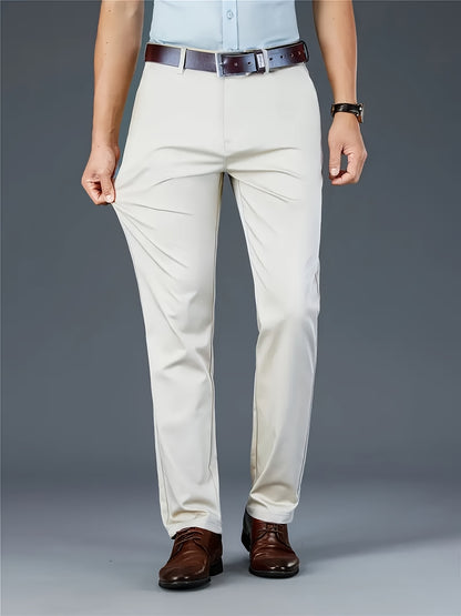 Men's Classic Business Dress Pants, Solid Color Casual Trousers, 100% Polyester, Regular Fit, with Zipper Fly, for Daily Wear and Gifting, All-Season, Allseason Trousers | Notch Lapel Design | Polyester Trousers