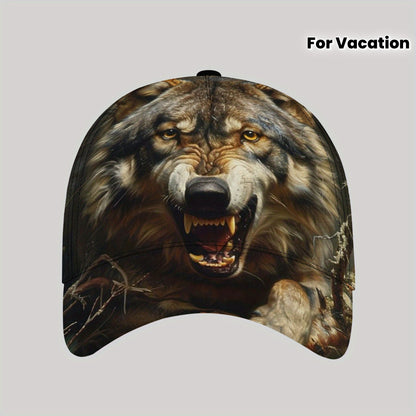 CUTEHSJ Men's Lightweight Adjustable Baseball Cap with Wolf Graphic Print - Fantasy Hip-Hop Style Sun Hat for Beach, Fishing & Outdoor Activities, Vacation Hat, Casual Headgear, Durable Fabric Cap