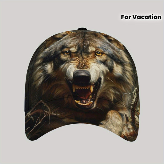 CUTEHSJ Men's Lightweight Adjustable Baseball Cap with Wolf Graphic Print - Fantasy Hip-Hop Style Sun Hat for Beach, Fishing & Outdoor Activities, Vacation Hat, Casual Headgear, Durable Fabric Cap